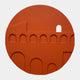 Arcuza Terracotta II Wood Carving Sandstone 3D Wall Art by Giant Sculptures, a circular relief with two tiers of carved arches and an offset window cut-out.