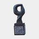 Abstract Folded Form Marble Sculpture by Giant Sculptures, 80cm tall, with a looped, ribbed black marble top on a textured square base, shown against a plain background.