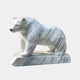 The Polar Bear White Marble Outdoor Sculpture by Giant Sculptures stands 50cm tall, featuring a bear on a rectangular base with detailed texture and natural stone patterns. Set against a light backdrop, it exudes realism and elegance.