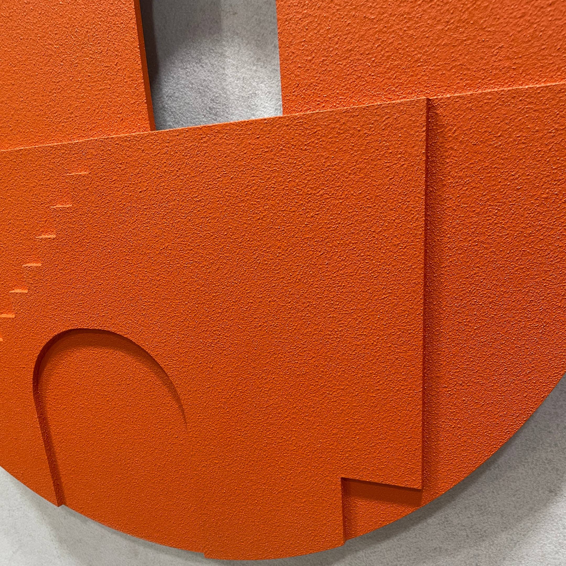 Close-up detail of the Arcuza Terracotta III Wood Carving Sandstone 3D Wall Art showing the textured matte terracotta surface, layered panels, and arched cut-out.