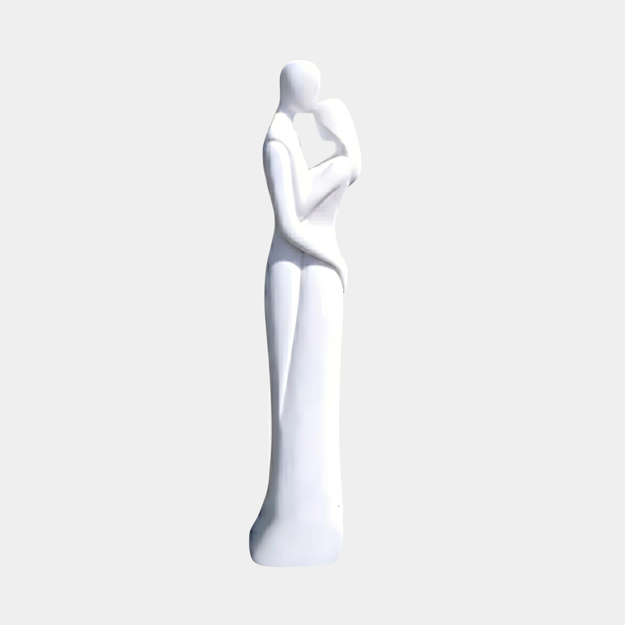 Abstract Kissing Couple Marble Sculpture 120cm by Giant Sculptures, two embracing figures in polished white marble shown side-on against a plain light background.