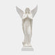 The Prayerful Angel Marble Outdoor Sculpture - 220cm by Giant Sculptures features a serene white marble angel, elegantly robed with folded wings and hands clasped at its chest. It stands on a rectangular pedestal, creating an ideal garden centerpiece against any plain backdrop.