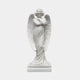 The Graceful Crossed-Arms Angel Marble Outdoor Sculpture (200cm) by Giant Sculptures, featuring short hair and a flowing robe, stands elegantly on a rectangular pedestal with large wings as a stunning garden centerpiece.