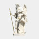 The Armoured Guardian Angel Marble Outdoor Sculpture by Giant Sculptures stands 200cm tall, featuring a white marble angel with large wings and a golden staff. Dressed in a tunic, cloak, and helmet, it has a regal pose on a plain white background that highlights its majestic presence.