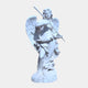 The Guardian Staff Angel Marble Outdoor Sculpture by Giant Sculptures stands 190cm tall, featuring intricate wings and dynamic flowing garments. The statue holds a long staff, showcasing determination against its plain white backdrop.