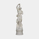 Female Figure with Pedestal Marble Sculpture by Giant Sculptures, 210cm, depicting a classical woman in flowing drapery with arm raised, on a round pedestal base.