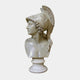 Athena Marble Bust Sculpture (Plumed Helmet) 65cm by Giant Sculptures shown in left profile with detailed helmet crest, on a round pedestal, white backdrop.