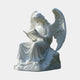 The Tranquil Reading Angel Marble Outdoor Sculpture by Giant Sculptures features a white angel, 150cm tall, with large wings and cascading hair reading a book. Its detailed feathers enhance its elegance, making it an enchanting garden piece against a plain backdrop.