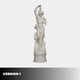 Female Figure with Pedestal Marble Sculpture 210cm by Giant Sculptures, classical woman with raised arm and draped robe on a round pedestal, white background.