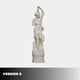 Female Figure with Pedestal Marble Sculpture 210cm by Giant Sculptures, version 2 with raised arm and draped robe on a round pedestal, plain background.