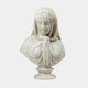The Veiled Lady Marble Bust Sculpture (65cm) by Giant Sculptures features intricate carving, with delicate, translucent fabric draped over the woman's head and shoulders, highlighting fine folds and facial details.