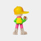 The Giant Sculptures Electroplated Boots & Fist Sunset Brimble Figure (52cm) features a colorful boy character with a yellow cap, yellow backpack, green jacket, pink pants, silver boots, and a silver object in its right hand.