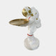 The Giant Sculptures White Space Astronaut Explorer Serve Sculpture (85cm) features a white and gold astronaut holding a round golden tray on a circular base with a reflective visor—ideal for unique space-themed decor.