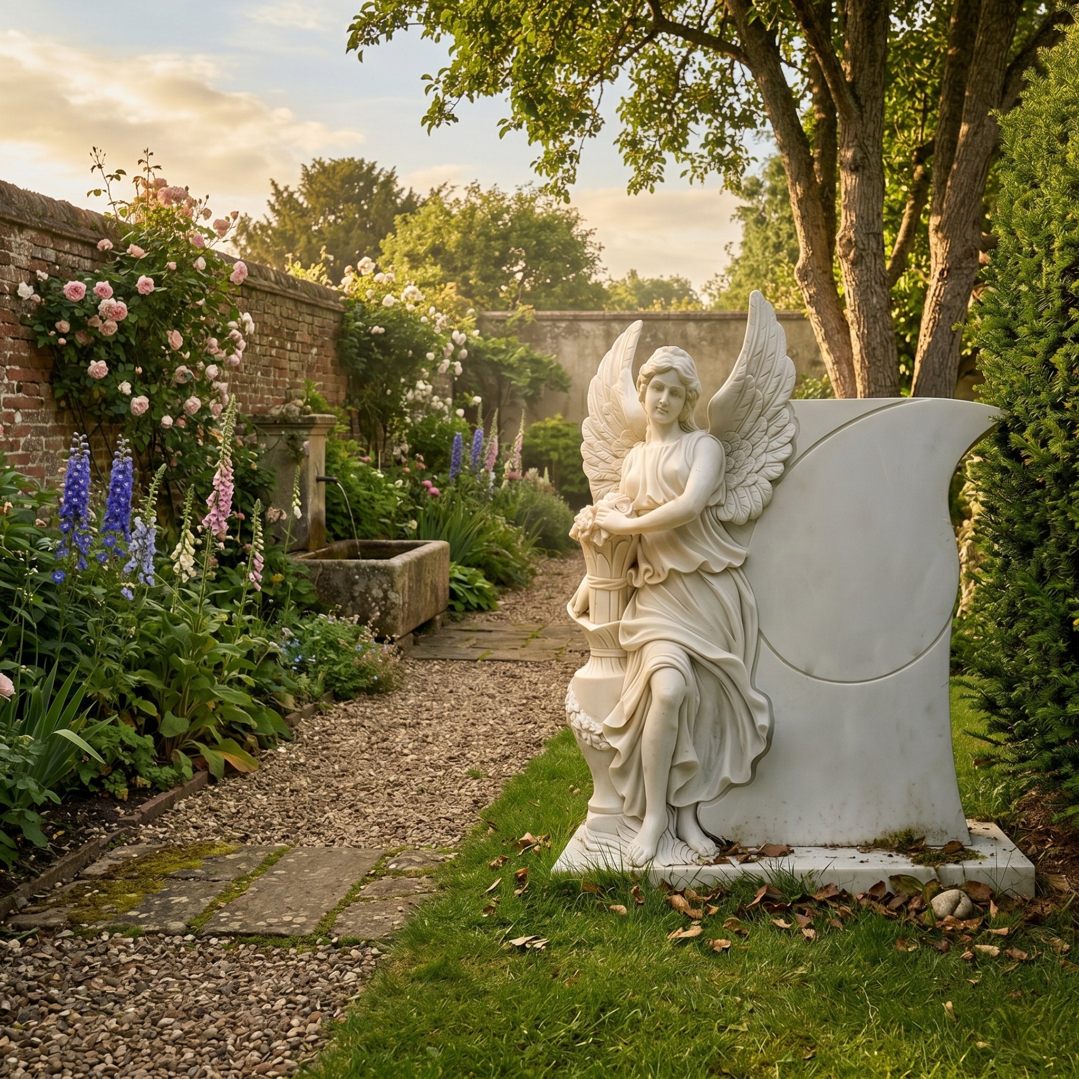 Monument Tombstone Angel Marble Outdoor Sculpture - 120cm