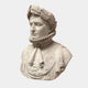 The Imperial Marble Bust Sculpture - 75cm by Giant Sculptures features a marble man in a laurel wreath and ornate high-collared garment, displaying textured patterns, ribbons, and Renaissance style with a serious expression.