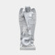 The Giant Sculptures Serpent Vanquisher Angel Marble Outdoor Sculpture - 220cm depicts a male angel with large wings, wearing a tunic. His determined gaze complements his sword thrust into a serpent at his feet, with a shield by his side.