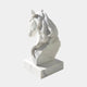 The Graceful Horse Head White Marble Outdoor Sculpture (60cm) by Giant Sculptures features a flowing mane and sits on a rectangular base, viewed from the back left—an elegant equestrian accent against a plain light background.