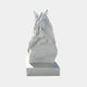 The Graceful Horse Head White Marble Outdoor Sculpture (60cm) by Giant Sculptures features an elegant equestrian design with a flowing mane, making it a striking accent on its rectangular base against a plain background.