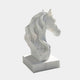 The Graceful Horse Head White Marble Outdoor Sculpture by Giant Sculptures (60cm) features a flowing mane and square base, making an elegant equestrian accent against a plain light gray background.