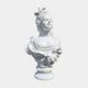 The Baroque Lady Marble Bust Sculpture - 65cm by Giant Sculptures is crafted from natural white marble, showcasing an elaborate hairstyle, a decorative gown with draped fabric, and a raised neckline against a plain background.