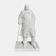 The Winston Churchill Marble Outdoor Sculpture - 195cm by Giant Sculptures depicts Churchill in a long coat on a rectangular base, holding a cane in his right hand with his left hand in his pocket, looking straight ahead.