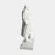 The Giant Sculptures Winston Churchill Marble Outdoor Sculpture (195cm) shows a man in a long coat on a rectangular base holding a cane and gazing forward. The background is plain, light gray.