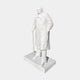 The Winston Churchill Marble Outdoor Sculpture - 195cm by Giant Sculptures features Churchill in a long coat, holding a cane on a rectangular base—perfect for outdoor display.