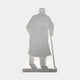 The Winston Churchill Marble Outdoor Sculpture by Giant Sculptures stands 195cm tall, featuring Churchill in a long coat holding a cane, viewed from behind on a rectangular base against a plain background.