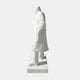 The Winston Churchill Marble Outdoor Sculpture by Giant Sculptures stands 195cm tall, depicting Churchill in a long coat with one hand in his pocket, profiled on a rectangular base for outdoor display.