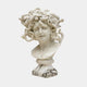 The Medusa Marble Bust Sculpture - 70cm by Giant Sculptures features a woman's face with closed eyes and snake hair, mounted on a rectangular marble base.
