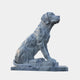 The Attentive Hound Dog Marble Outdoor Sculpture by Giant Sculptures is a realistic 150cm depiction of a sitting hound, showcasing detailed fur texture in profile against a plain white background. Ideal as an elegant garden sculpture.