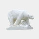 The Arctic Sentinel Bear Marble Outdoor Sculpture - 160cm by Giant Sculptures is a dynamic piece featuring a stunningly crafted white marble polar bear with exquisite fur detail, perfect for outdoor garden art. Its elegant presence is enhanced by the plain background.