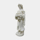 Goddess of Abundance 160cm white marble sculpture by Giant Sculptures, depicting a robed woman with floral crown holding a cornucopia of grapes and fruit.