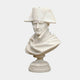 The Napoleon Marble Bust Sculpture - 65cm by Giant Sculptures features a stern-faced man in a bicorne hat and draped cloak, crafted from white marble and set on a round pedestal, perfect for elegant interiors.