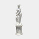 Giant Sculptures' 240cm Female Figure Pedestal Marble Sculpture showing a draped woman pouring from an urn, set on a round marble plinth against a grey background.