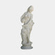 Water Nymph Marble Sculpture 180cm by Giant Sculptures, depicting a draped female figure pouring water from a jug onto an urn, set on a round pedestal.