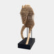 Rising Stallion Wood Horse Sculpture by Giant Sculptures shown from behind, layered natural wood slabs forming an abstract equine figure on a black base.