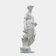 Flora Goddess of Spring Marble Sculpture 160cm by Giant Sculptures, depicting a robed woman holding a basket and jug beside a flower pot, on plain background.