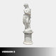 Giant Sculptures' 240cm Female Figure Pedestal Marble Sculpture in white, draped robe holding an object, displayed on a round marble pedestal against a light background.