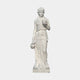 Standing Woman with Cherubs Marble Sculpture by Giant Sculptures, 160cm white marble figure in draped robe holding a bowl, shown on a plain light background.