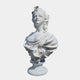 The Baroque Lady Marble Bust Sculpture (65cm) by Giant Sculptures features a white marble woman with elaborate curls, a decorative dress with a large bow and pearl detail, gazing upward against a plain white background.