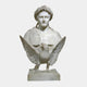 The Victory Marble Bust Sculpture With Eagle by Giant Sculptures (85cm) features a stern-faced figure adorned with a laurel wreath and medallion, with an intricately detailed eagle perched on the base, symbolizing triumph.