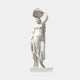 Woman Carrying Fruit Basket Marble Sculpture 180cm by Giant Sculptures, draped figure balancing an overflowing fruit basket on her head, on a plain background.