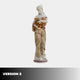 Caryatid Column Marble Sculpture 160cm by Giant Sculptures, a female figure in a draped brown and cream robe holding an orange rose bouquet on a round base.