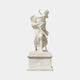 The Figurative Couple Marble Sculpture - 180cm by Giant Sculptures features two dramatic human figures, a man grasping a woman who seems to be escaping, all in white marble on a rectangular pedestal. A striking statement piece.