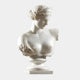 The Classical Female Marble Bust Sculpture - 75cm by Giant Sculptures features a wavy-haired woman in a headband, missing both arms with a chipped left shoulder, and is displayed on a round pedestal against a plain background.