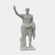 The Augustus Marble Sculpture - 180cm by Giant Sculptures depicts a life-size Roman man in armor with raised right arm and draped cloth, with a small child at his right leg, set against a plain light background.