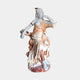 Seated Classical Woman Marble Sculpture by Giant Sculptures, 130cm, depicting a draped woman with headband resting her cheek on her hand, in warm cream and rust marble tones on a plain background.