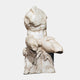 Seated Male Marble Torso Sculpture in natural white marble showing a muscular headless torso with draped waist, seated on a stone base, against a plain light background.