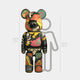 The Inside Appears Outside Bear Sculpture - 165cm by Giant Sculptures features vibrant abstract patterns by Jirayu Tantrakul. Standing 165cm tall, it is shown beside a 150cm (4ft 11in) gray human outline for size comparison.